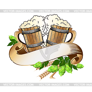 Wooden beer mugs still life  - vector clipart