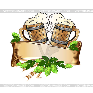 Wooden beer mugs still life  - vector image