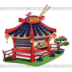 Sushi bar in cartoon style - vector clipart