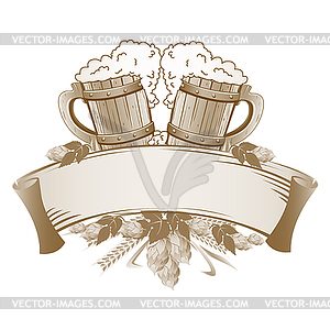 Wooden beer mugs still life Vintage - vector clipart