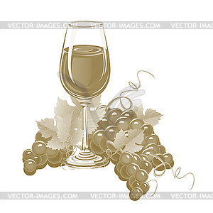 Glass of wine and a bunch of grapes - vector image