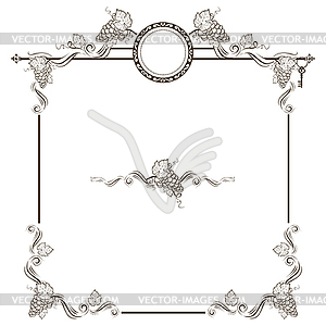 Vintage frame with grapes - vector image