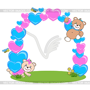 Teddy bear with heart frame  - color vector clipart