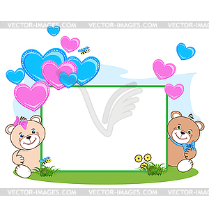 Teddy bear with heart frame  - vector clipart