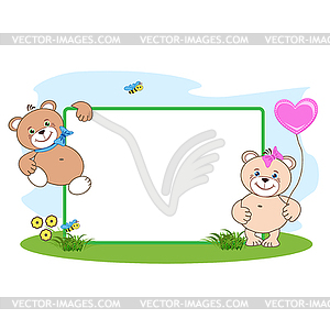 Teddy bear with heart frame  - vector clip art