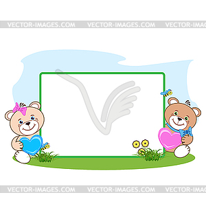 Teddy bear with heart frame  - vector image