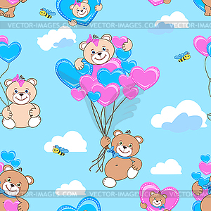 Teddy bears seamless pattern  - color vector clipart