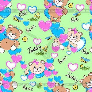 Teddy bears seamless pattern - vector image