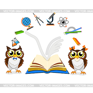 Cheerful school owls  - vector image