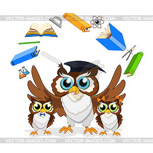 Cheerful school owls  - vector clip art