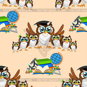 School owls pattern  - vector clip art