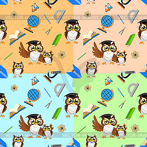 School owls pattern - vector clipart