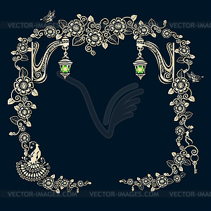 Vintage frame with birds - vector clipart / vector image