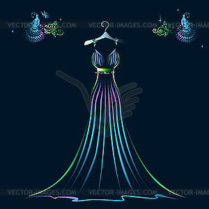 Beautiful shining evening dress silhouette - color vector clipart