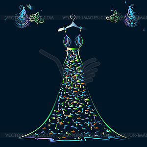 Beautiful shining evening dress silhouette - vector image
