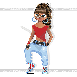 Street dancer girl in bright clothes - vector EPS clipart