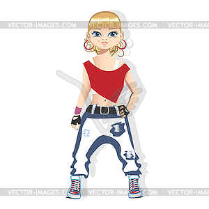 Street dancer girl in bright clothes - vector clipart