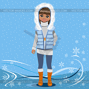 Cute girl on a winter background  - vector image