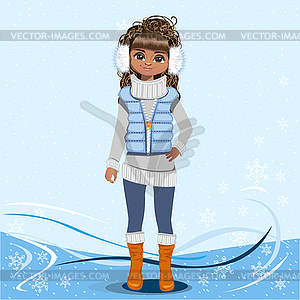 Cute girl on a winter background - vector image