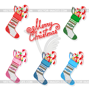 Christmas sock with sweets set - vector image