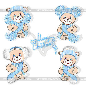 Teddy bear in hat set  - vector clipart