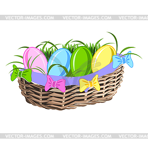 Basket with colorful eggs - vector image