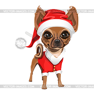 Маленькая собака в красной шляпе Санта-Клауса - векторное изображение клипарта