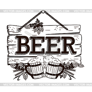 Old wooden signboard Beer - vector image