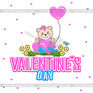 Valentines day greeting card with a teddy bear - vector clipart