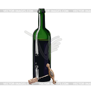 Bottle of wine with a corkscrew - vector clipart