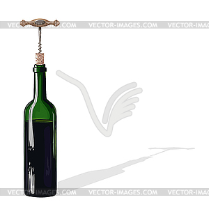 Bottle of wine with a corkscrew - vector image