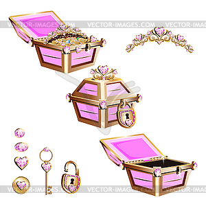 Treasure chest with pink jewels  - vector image