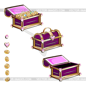 Treasure chest with pink jewels  - vector image