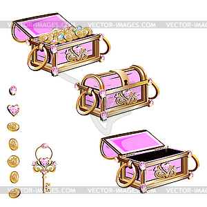 Treasure chest with pink jewels  - vector clipart