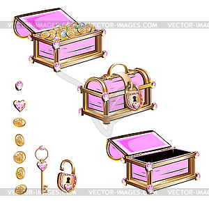 Treasure chest with pink jewels  - vector clipart