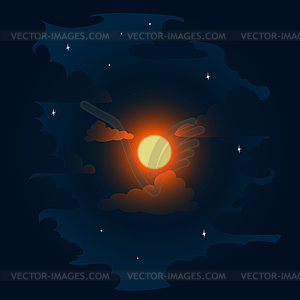 Starry sky in clouds - vector clipart