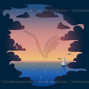 Закат и морской фон - стоковое векторное изображение