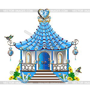 Fairytale house with blue crystals - vector clipart