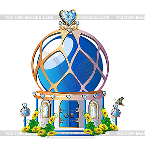 Fairytale house with blue crystals - vector image