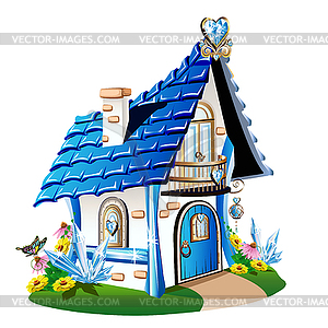 Fairytale house with blue crystals - vector image