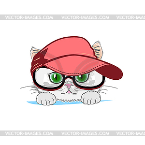 Cat in cap and glasses - vector image