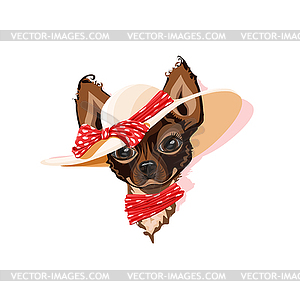 Doggie in summer hat - vector clip art