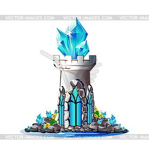 Fairytale tower with crystals - vector image