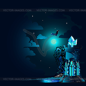 Halloween poster with castle - royalty-free vector clipart