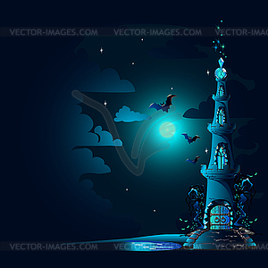 Halloween poster with castle - vector image