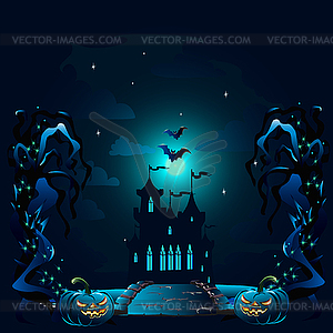 Halloween poster with castle - vector image