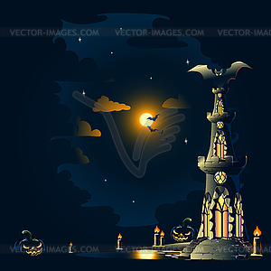 Halloween poster with castle - vector clipart / vector image