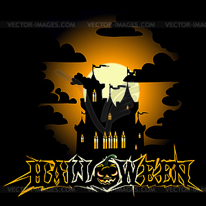 Halloween poster with castle - vector clip art