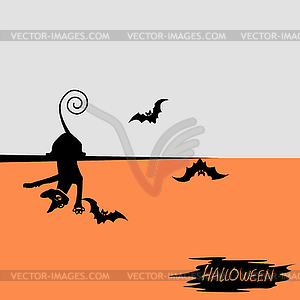 Halloween background with black cat - vector clipart / vector image