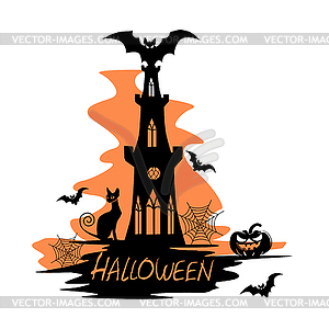 Holiday label for halloween with castle - vector clip art
